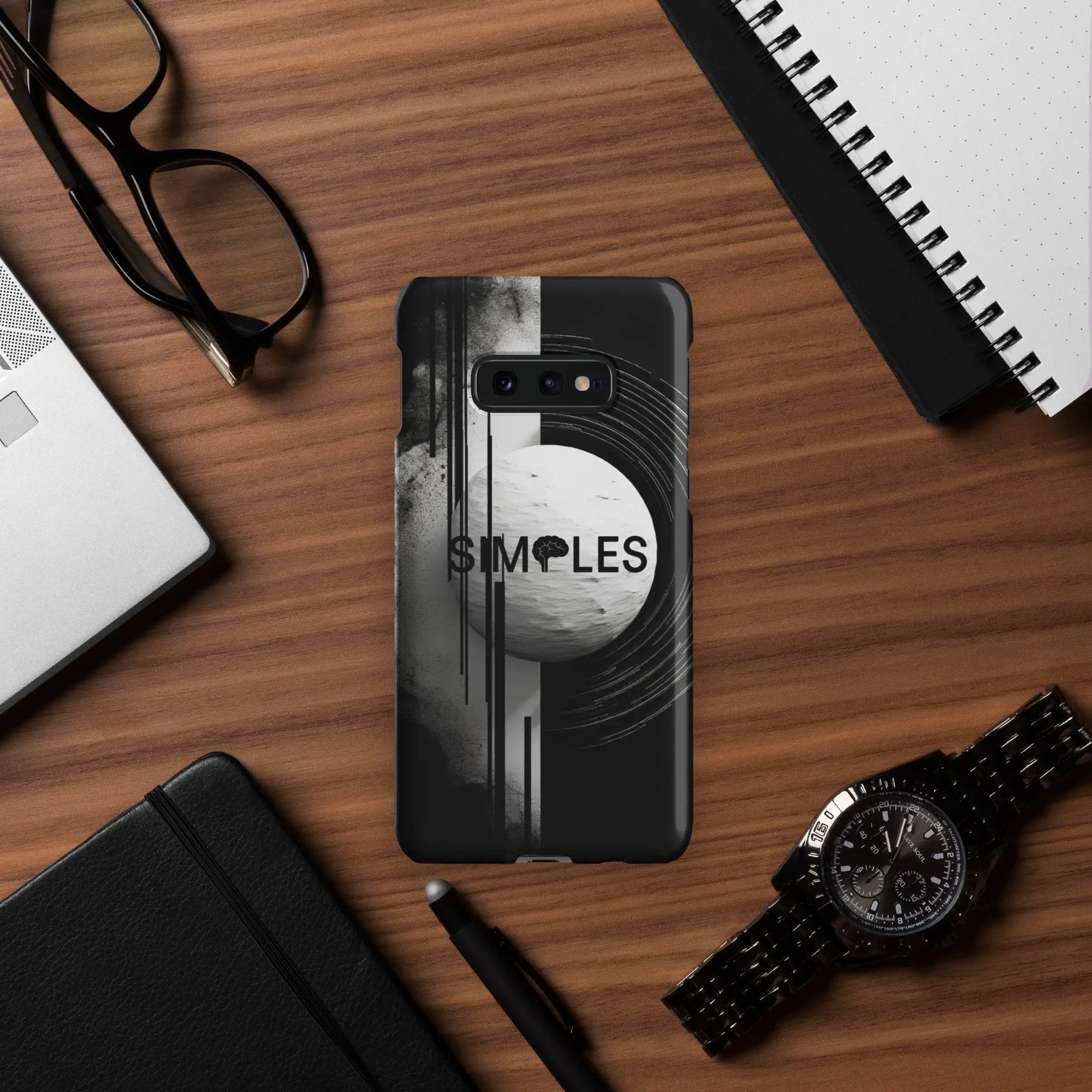 Snap case for Samsung smartphone by Simples Market; black with grayscale abstract artwork