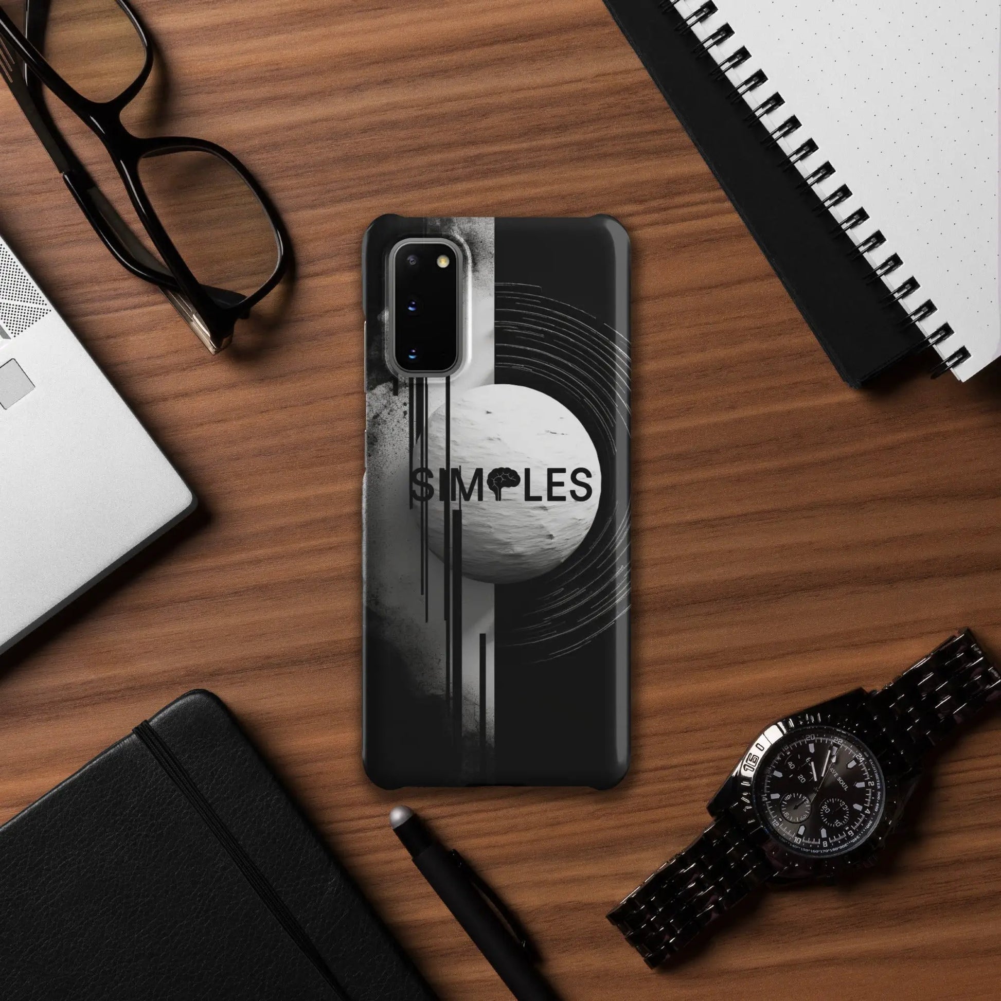 Snap case for Samsung by Simples Market, black with monochrome graphic artwork.