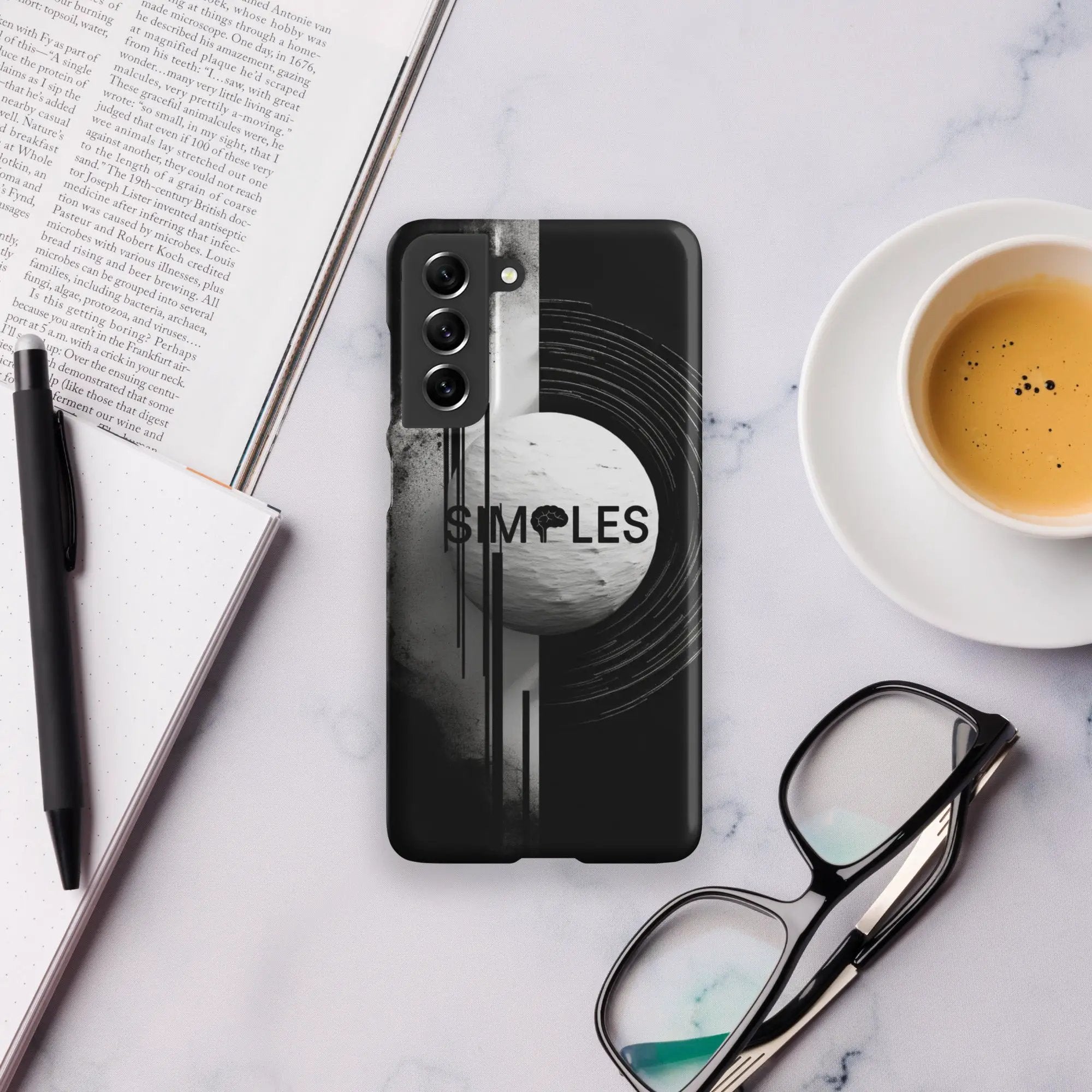 Snap case for Samsung by Simples Market, black with gray marble stripe.