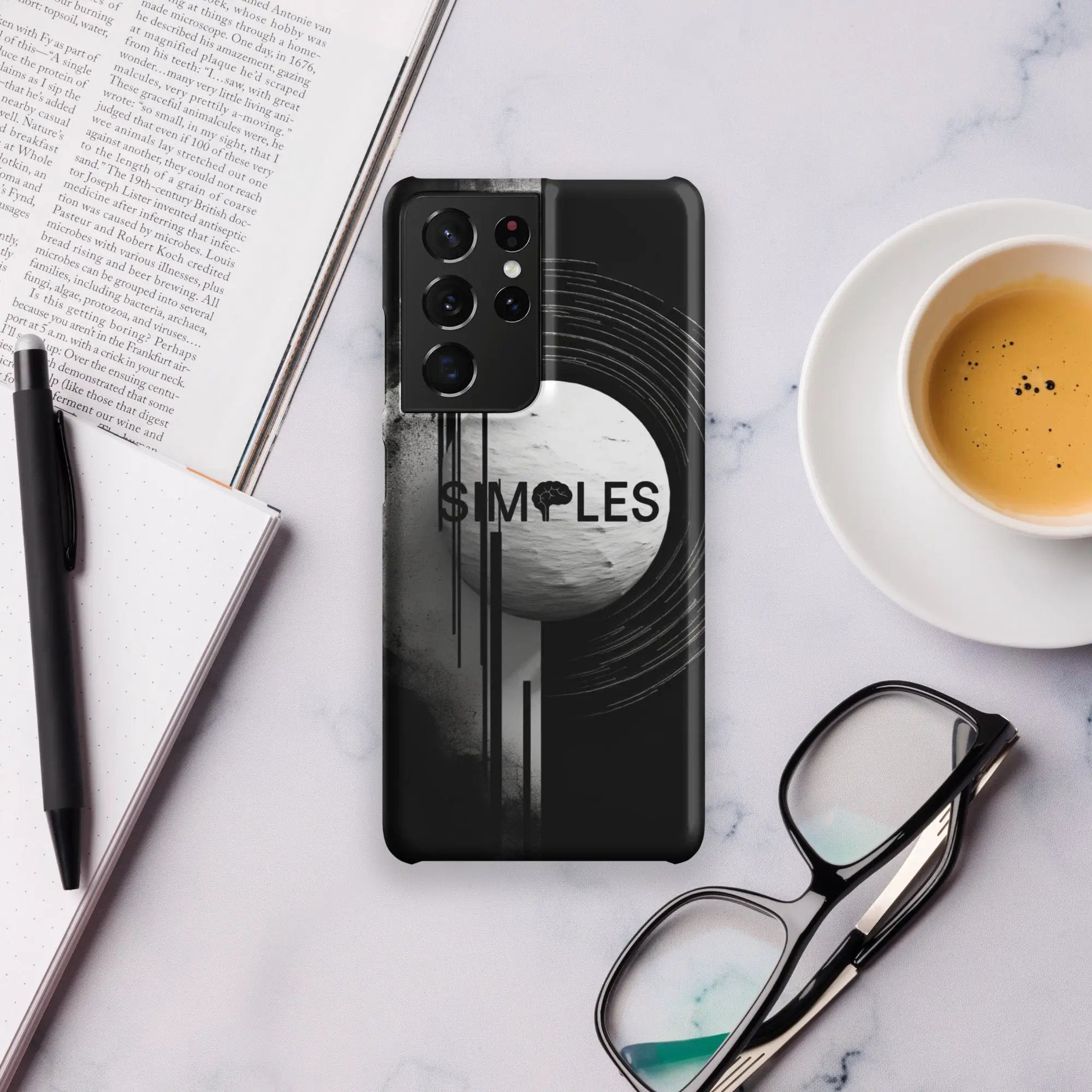 Simples Market Snap case for Samsung; black phone case with vinyl record graphic design.
