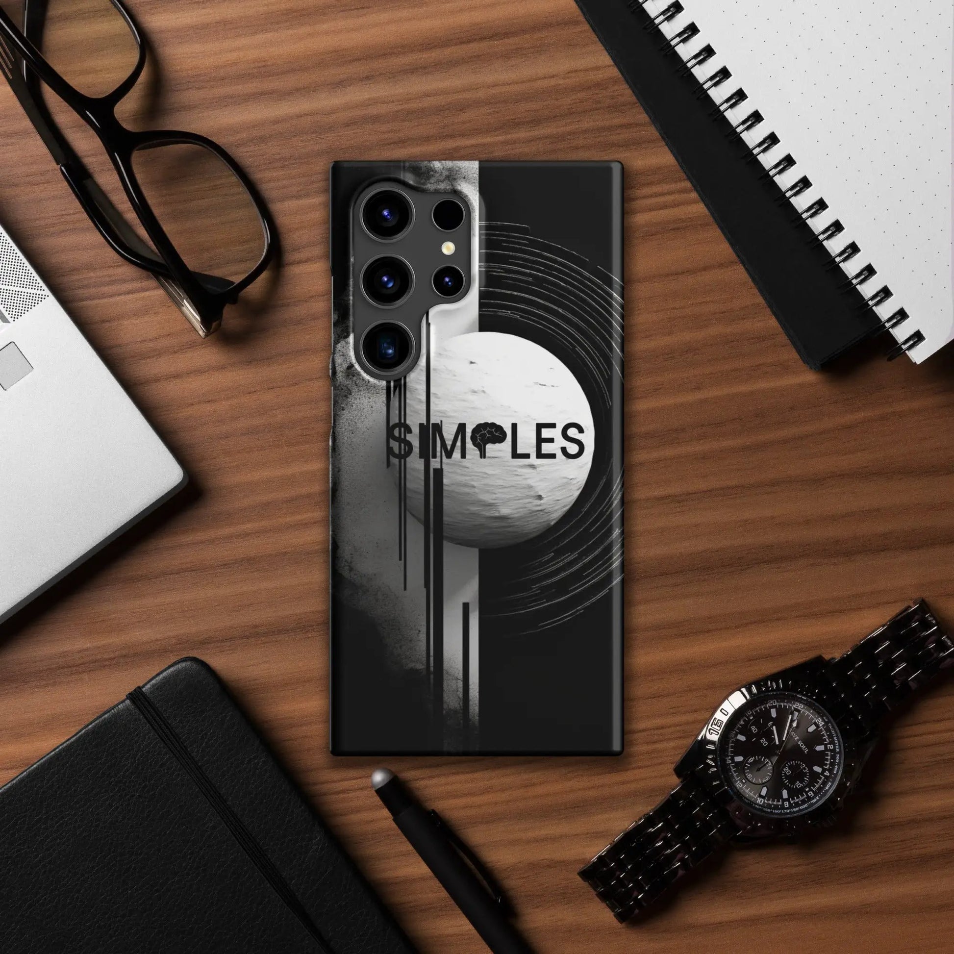 Simples Market snap case for Samsung smartphone; black case with vinyl-record style graphic