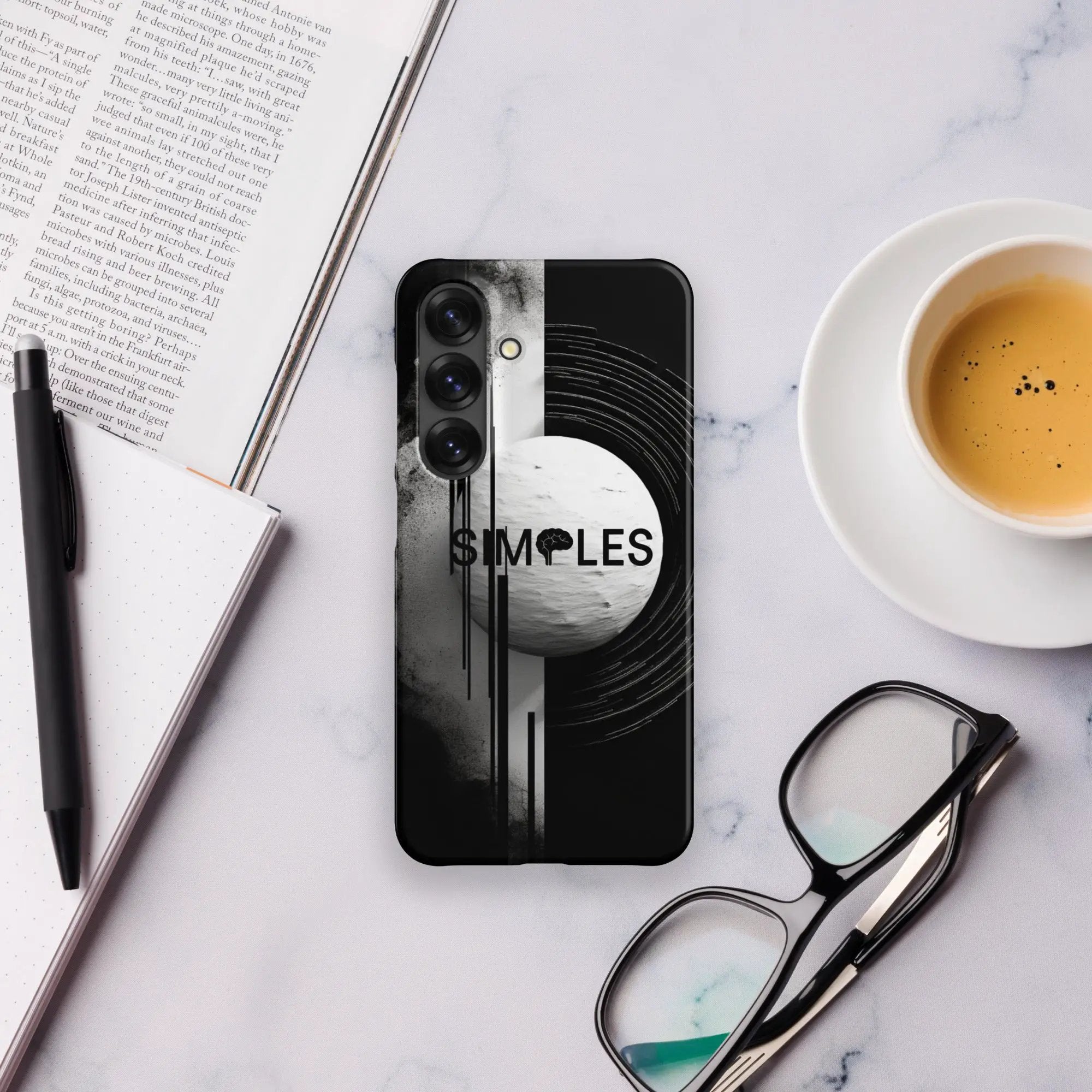 Snap case for Samsung by Simples Market; black phone case with grayscale abstract art and camera cutouts