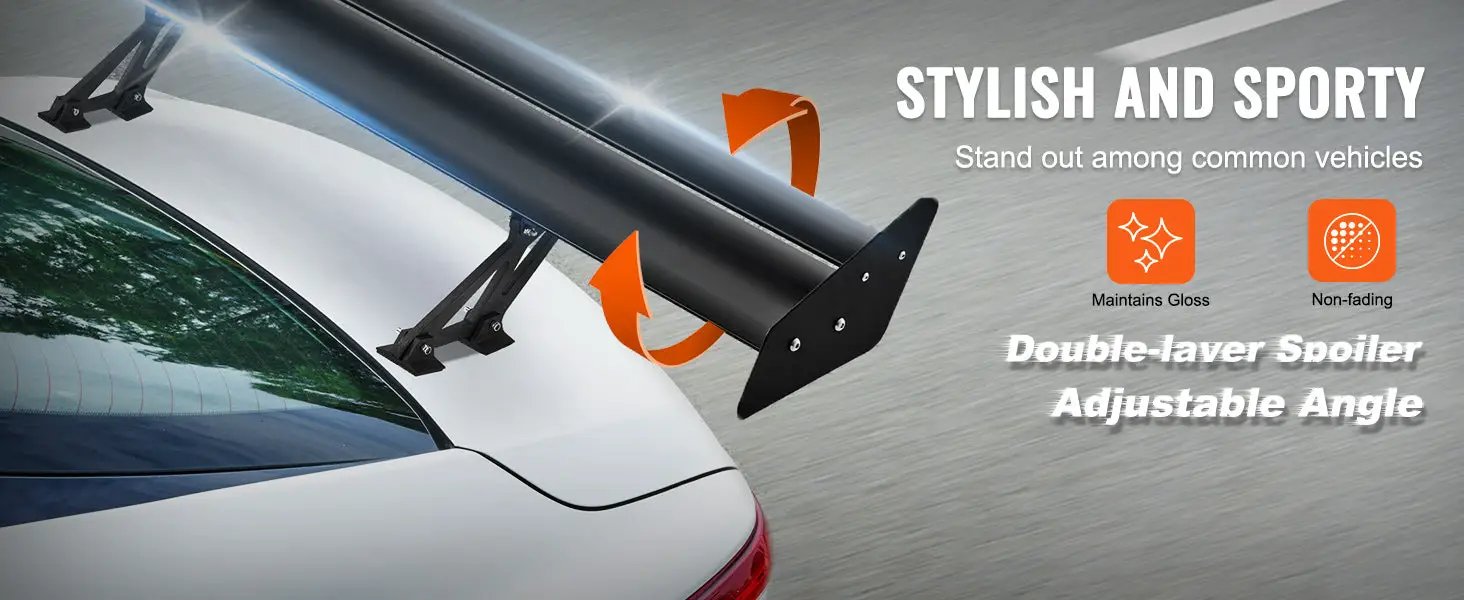 SucceBuy GT Wing car spoiler, 53.1-inch universal double-deck rear racing spoiler, black finish.
