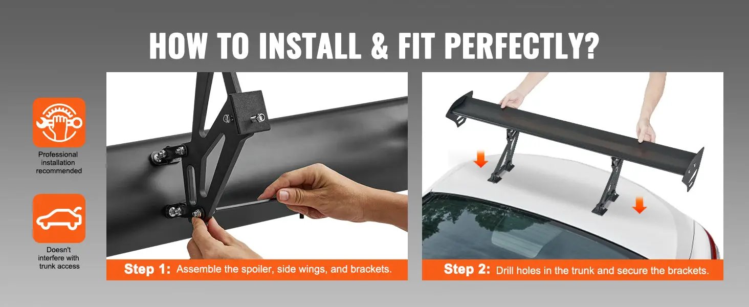 SucceBuy GT Wing Car Spoiler, 43.3-inch universal rear spoiler, single-deck adjustable lightweight aluminum.