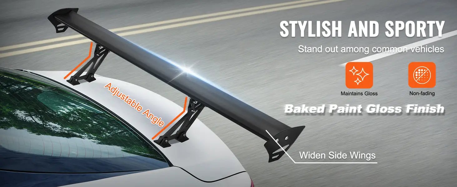 SucceBuy GT Wing car spoiler, 43.3 inch universal, adjustable aluminum rear wing, black, by Simples Market