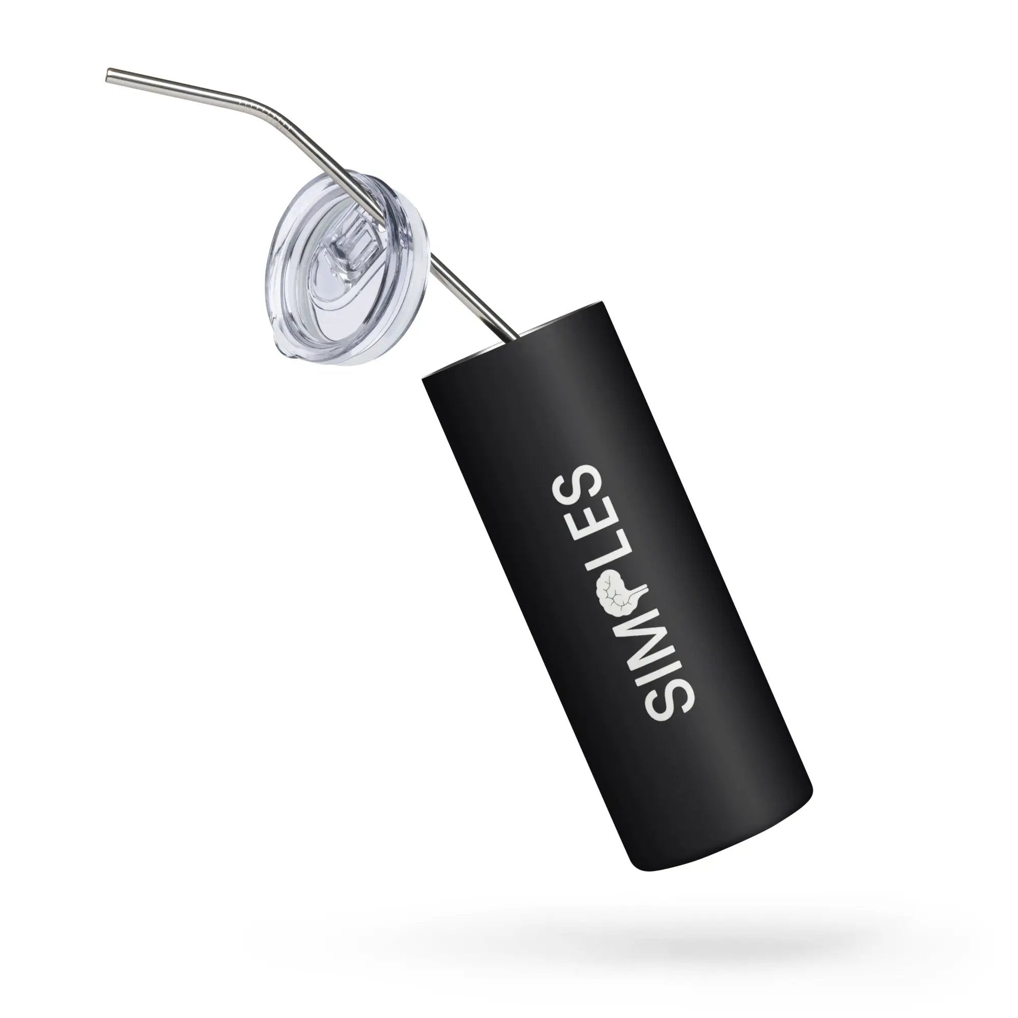 Stainless steel tumbler with metal straw and clear lid, Simples Market brand