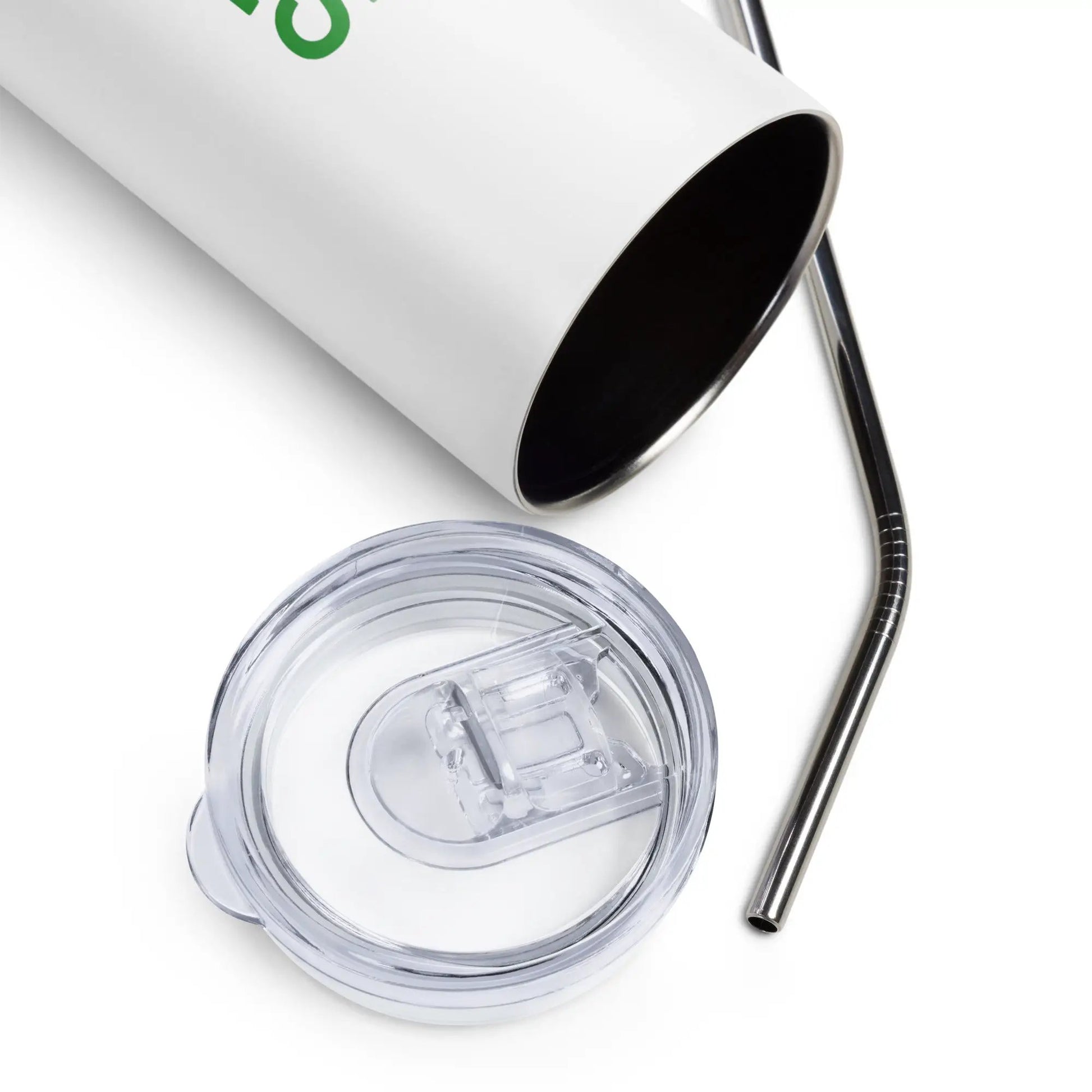 Stainless steel tumbler with clear lid and metal straw, Simples Market (3-piece set)