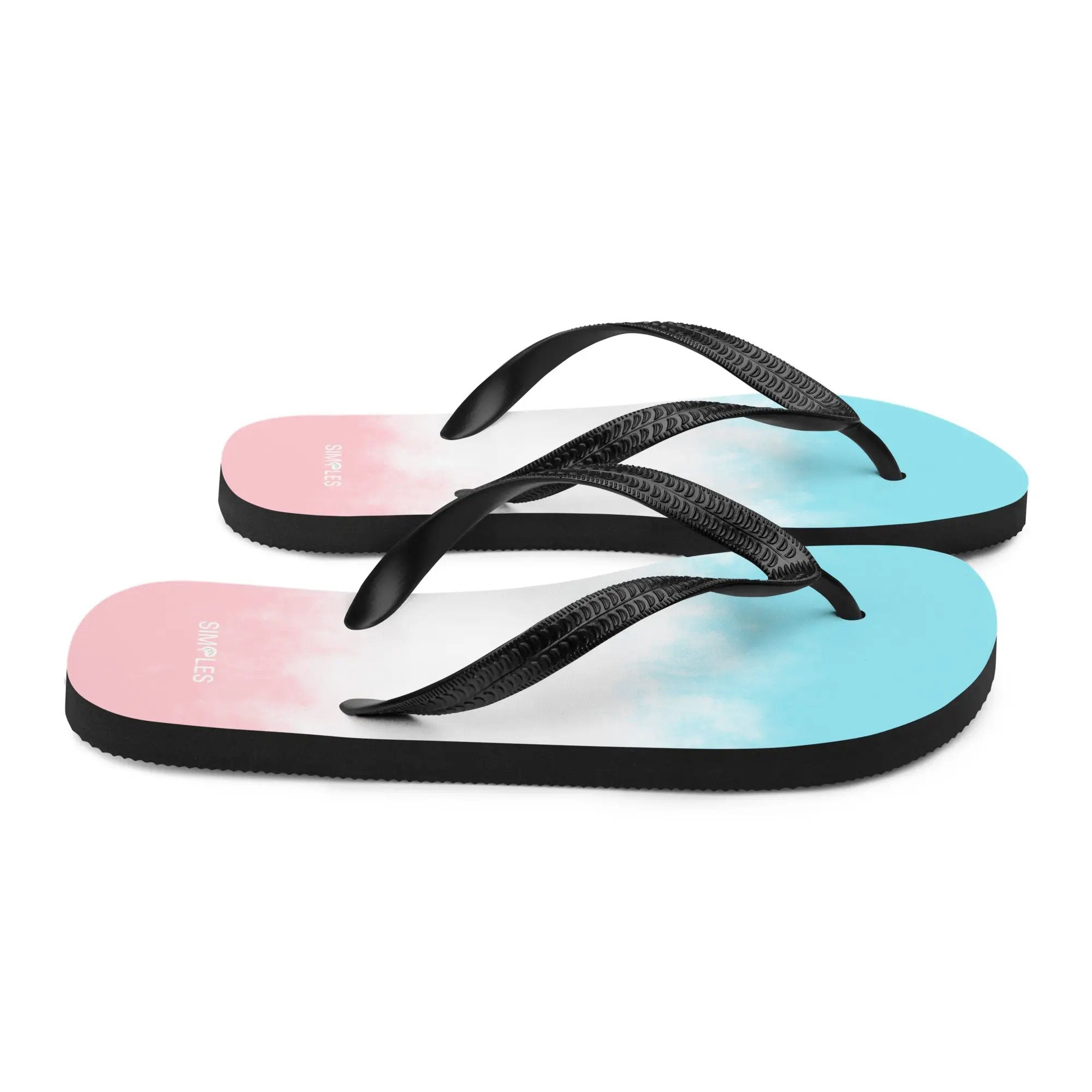 Flip-flops by Simples Market; three pastel-gradient soles with black textured straps.