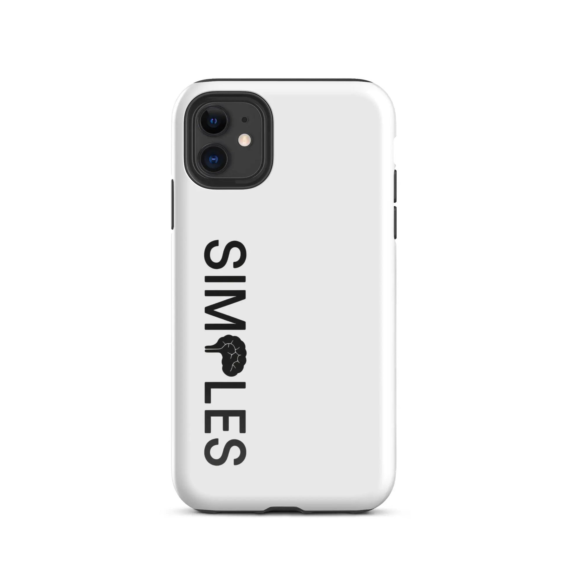 Tough Case for iPhone by Simples Market; white protective case with black camera cutout.