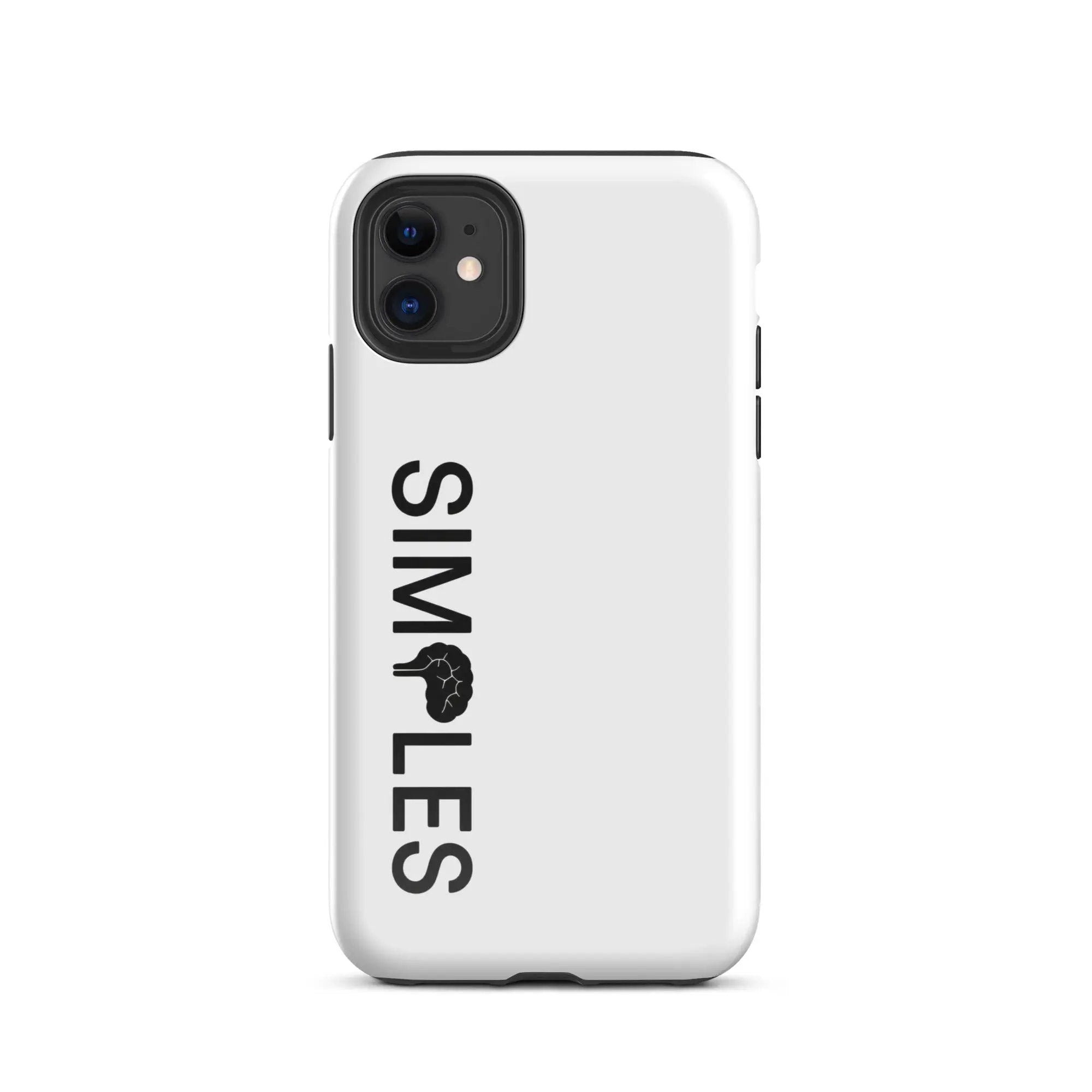Tough Case for iPhone by Simples Market; white protective case with black camera cutout.