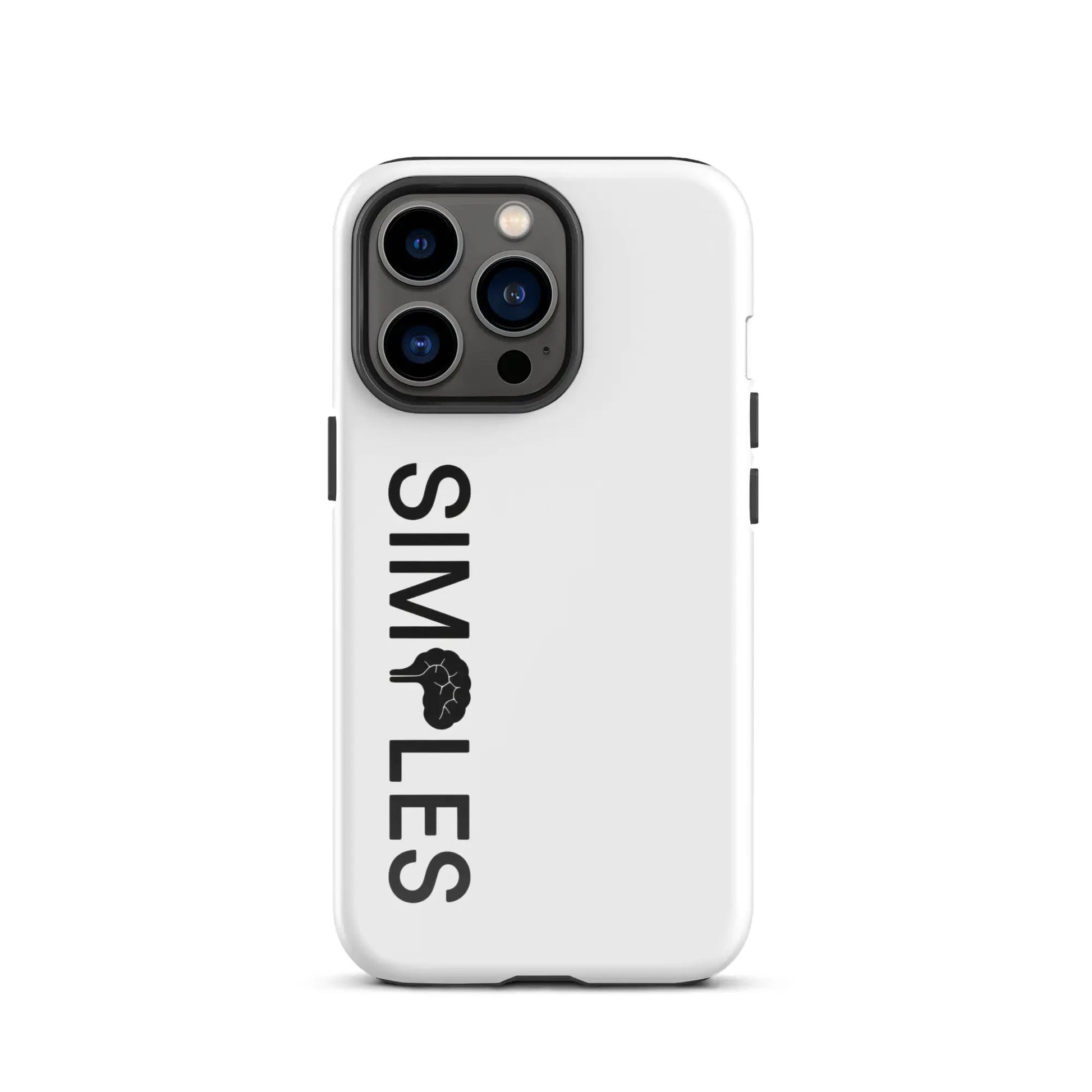 Tough Case for iPhone by Simples Market; white protective shell with black vertical branding