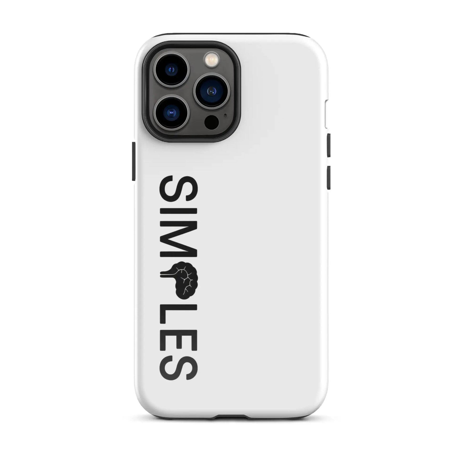 Tough Case for iPhone by Simples Market in white, close-up of the triple-camera module.