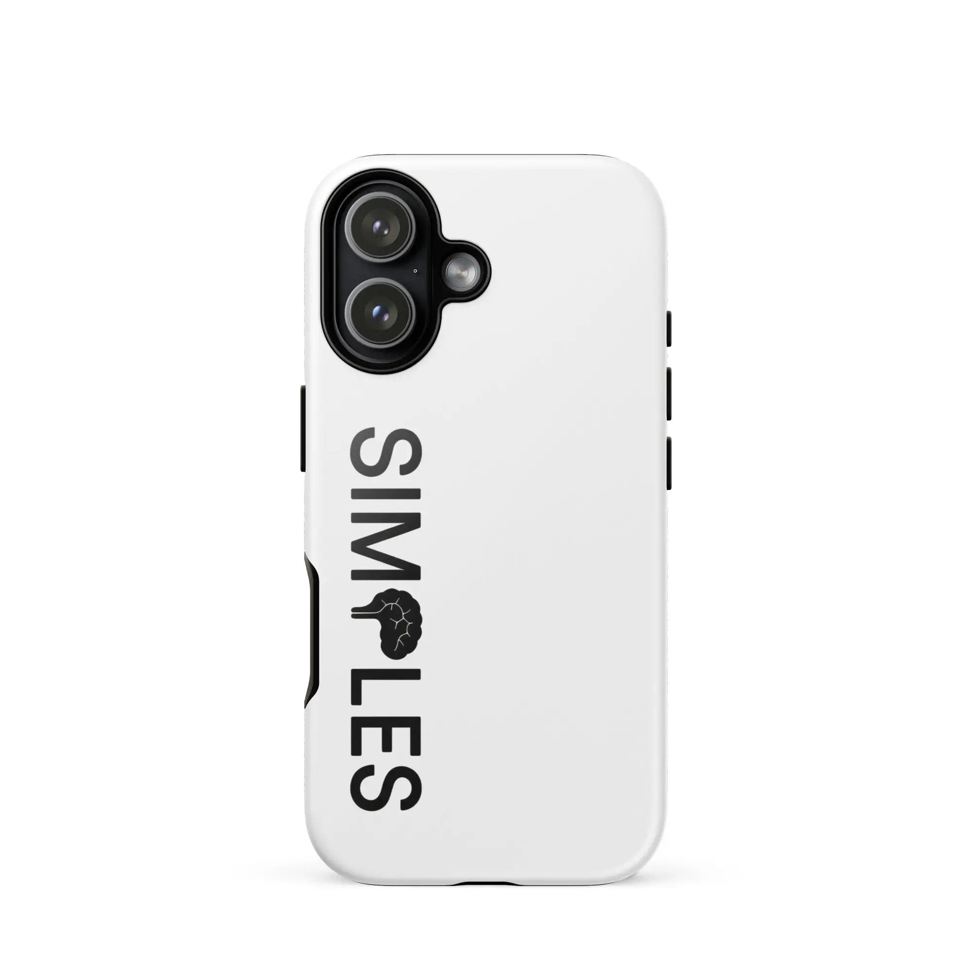 Tough Case for iPhone by Simples Market; white rugged case with black triple-lens camera cutout.