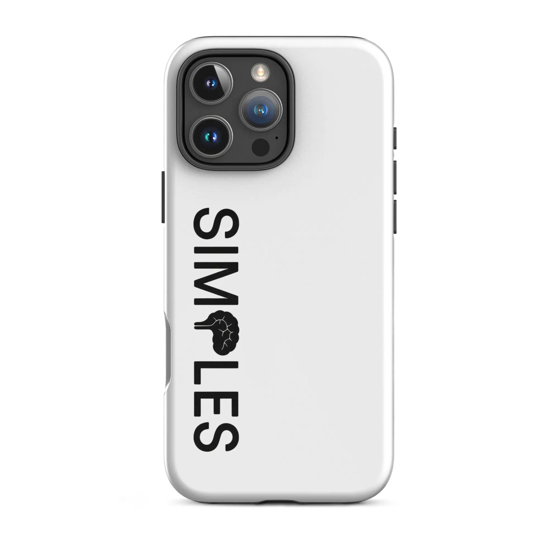 Tough Case for iPhone by Simples Market; white protective back with triple-camera cutout.