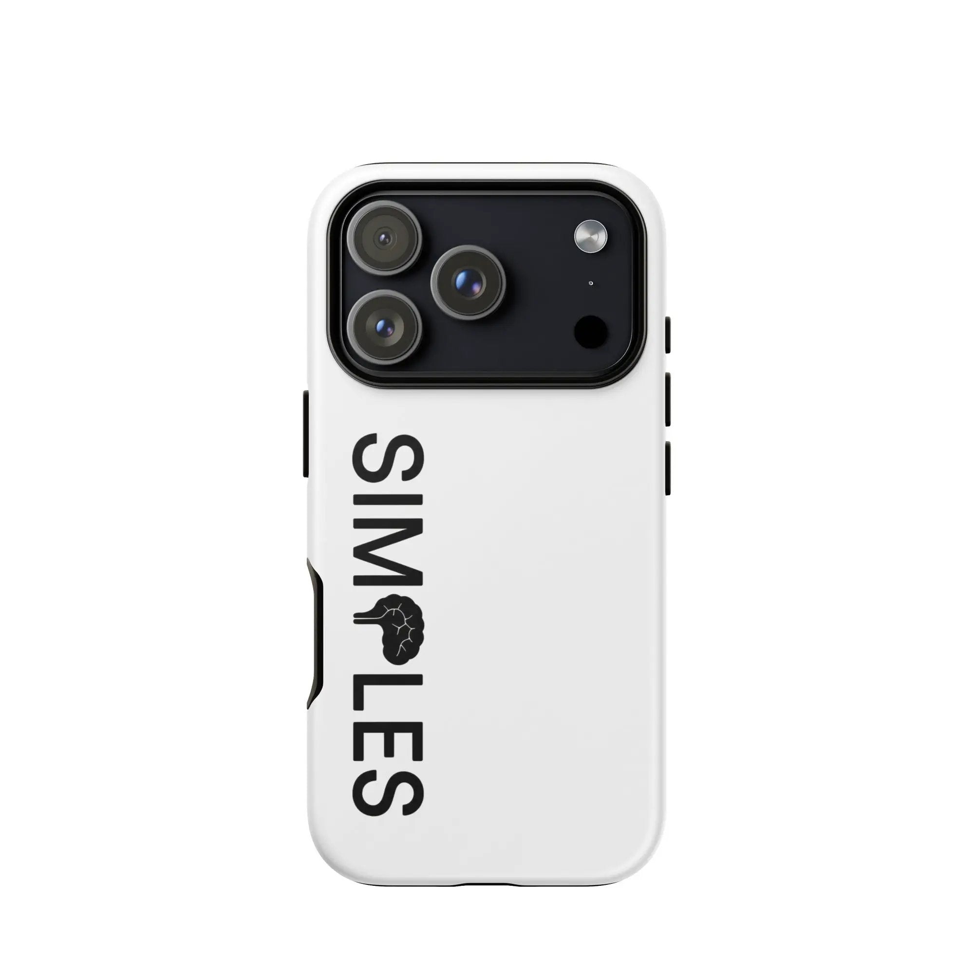 Tough Case for iPhone in white with black camera module and rugged design.