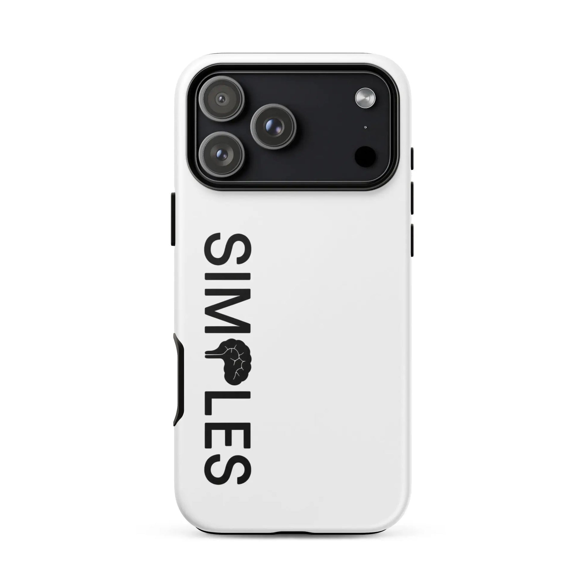 Tough Case for iPhone by Simples Market in white with black camera cutout.