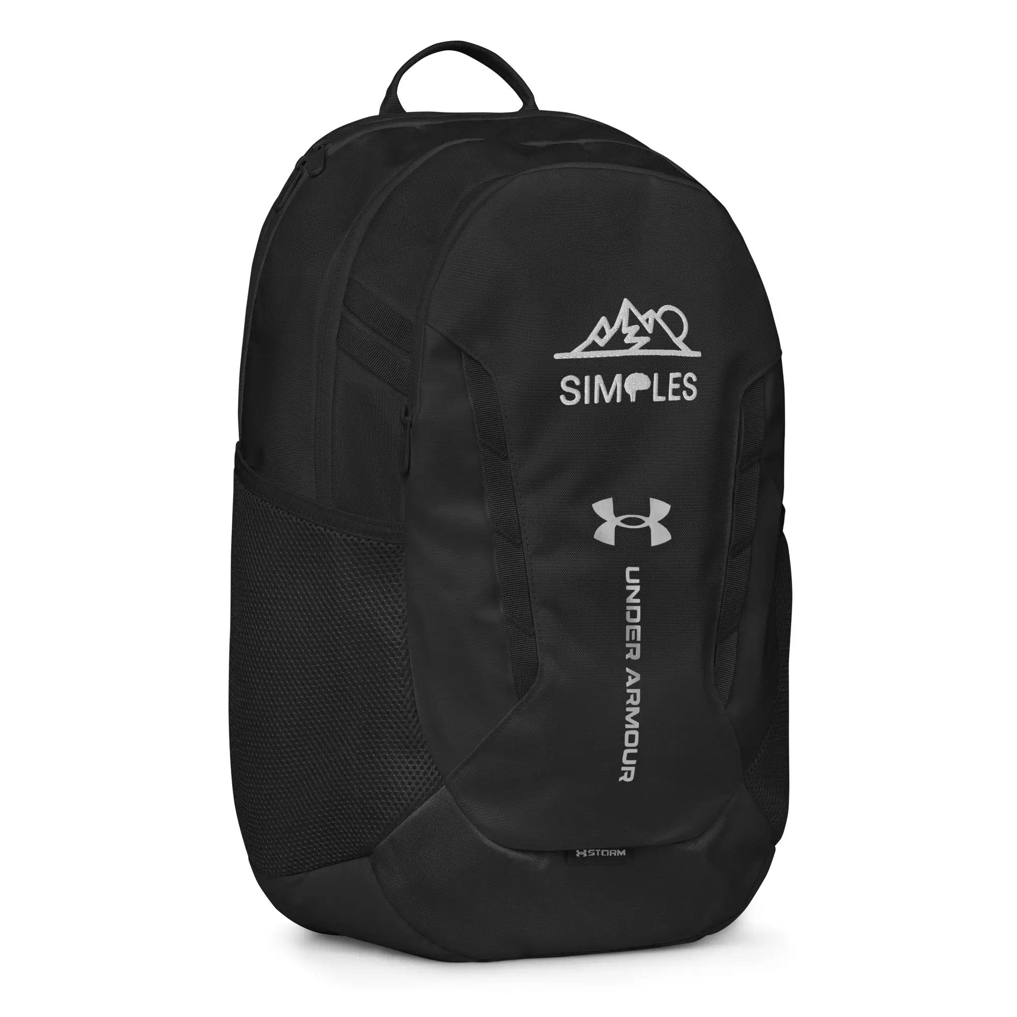 Under Armour backpack in black with top carry handle and visible logos.