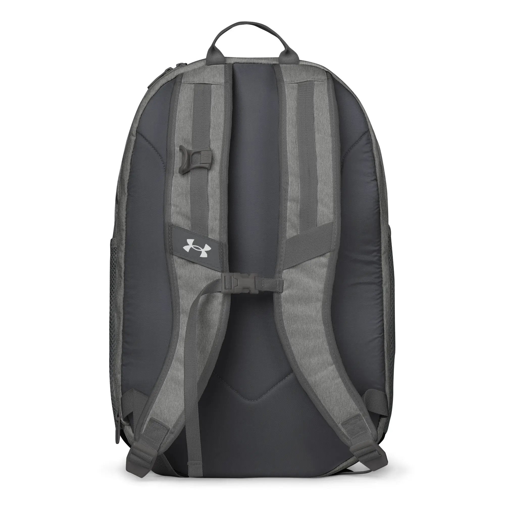 Under Armour Backpack in heather gray with padded straps and UA logo