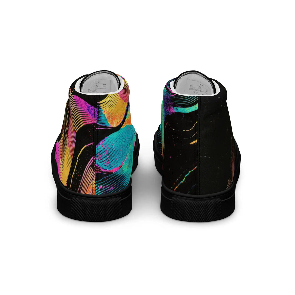 Pair of women’s high-top canvas shoes by Simples Market with colorful abstract print
