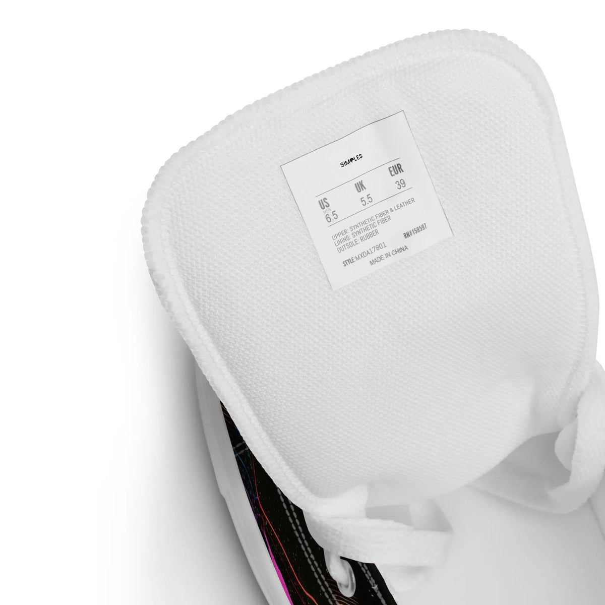 Women’s high-top canvas shoes by Simples Market, white textured upper with visible size label.