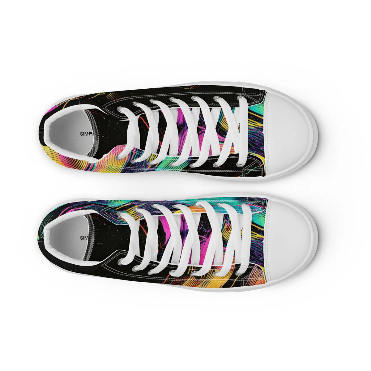 Women's high-top canvas sneakers by Simples Market with colorful abstract pattern and white laces; set of 3.