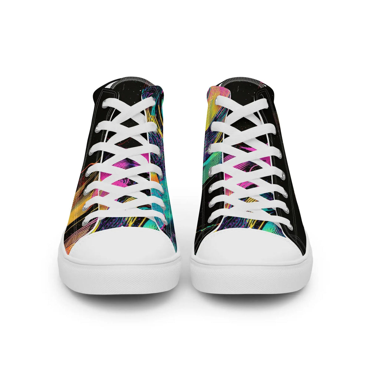 Women’s high-top canvas sneakers by Simples Market, colorful graffiti print pair