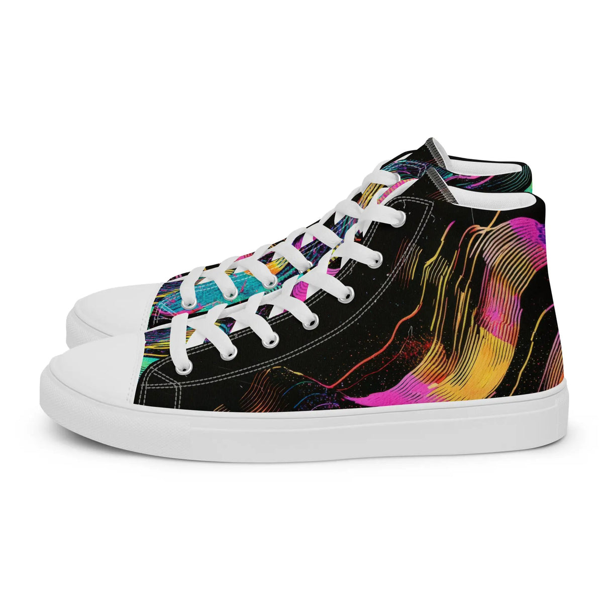Women's high-top canvas sneakers by Simples Market with colorful abstract print and white laces