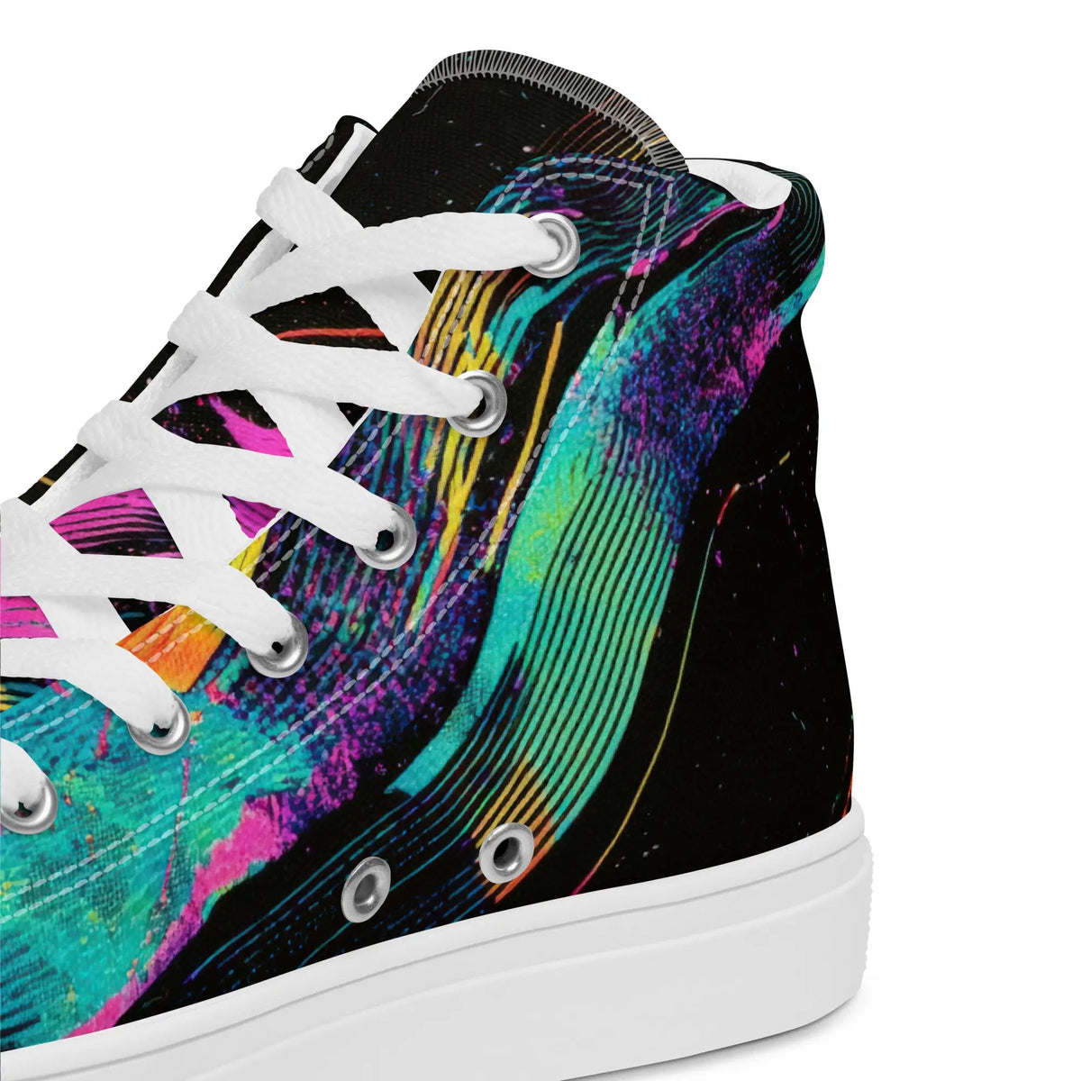 Women's high-top canvas shoes by Simples Market, multicolor print with white laces.