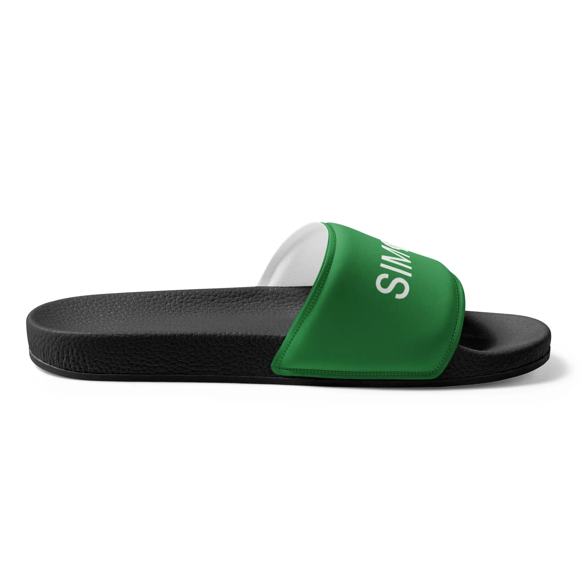 Women's slides by Simples Market, green strap sandal with textured black sole