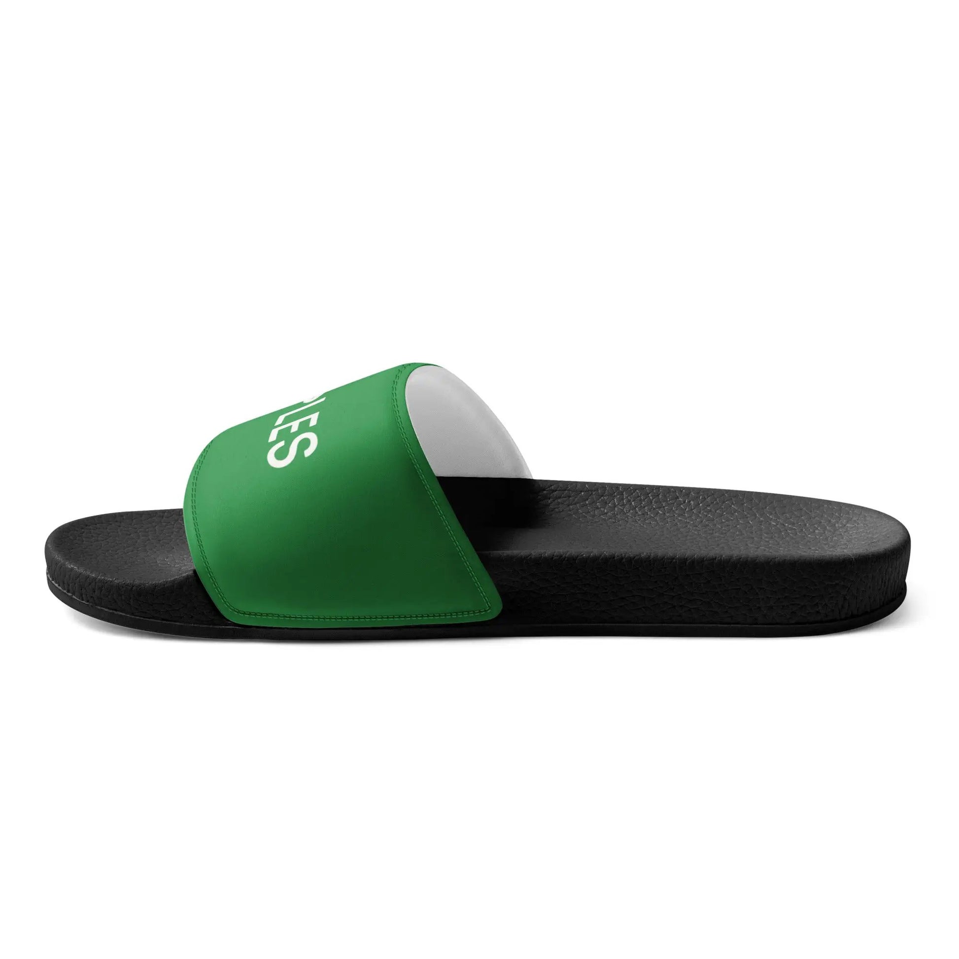 Women's slides by Simples Market with green strap on a black platform sole