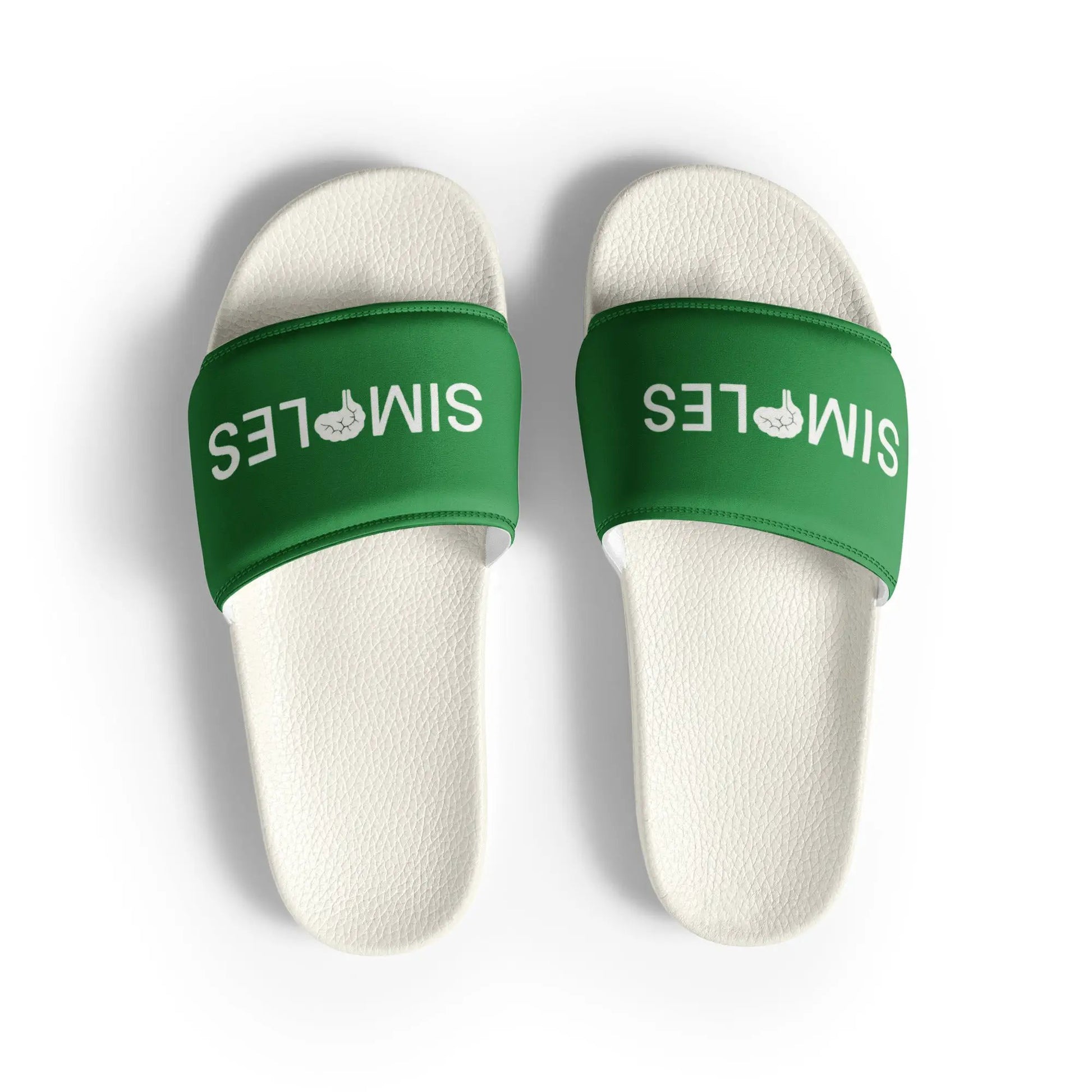Pair of Women’s Slides by Simples Market; white textured footbeds, green straps