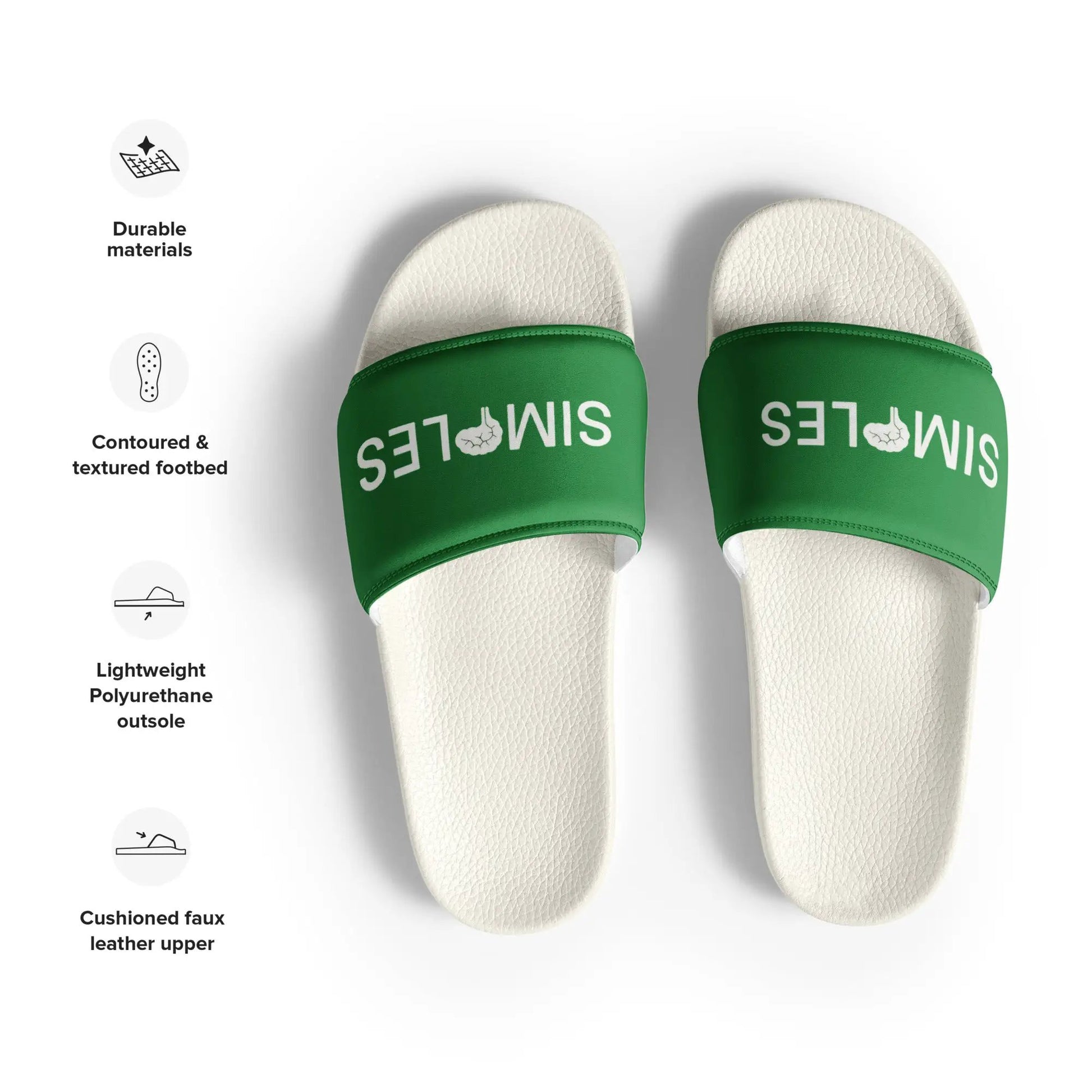 Women's Slides by Simples Market, white textured footbeds with green straps (pair)