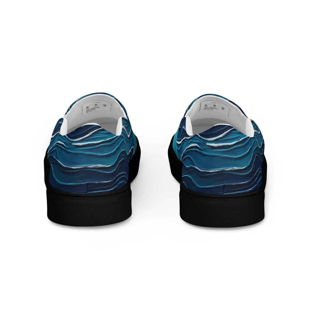 Women's slip-on canvas shoes by Simples Market in blue wave pattern; two shoes shown.