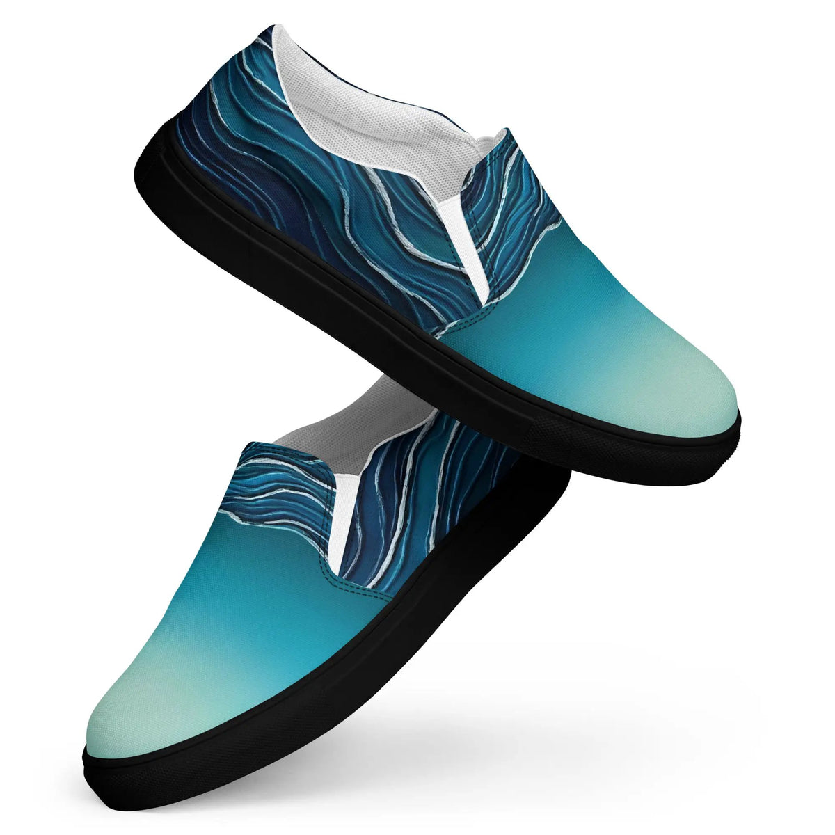 Women's slip-on canvas shoe by Simples Market in teal gradient with white interior and black sole