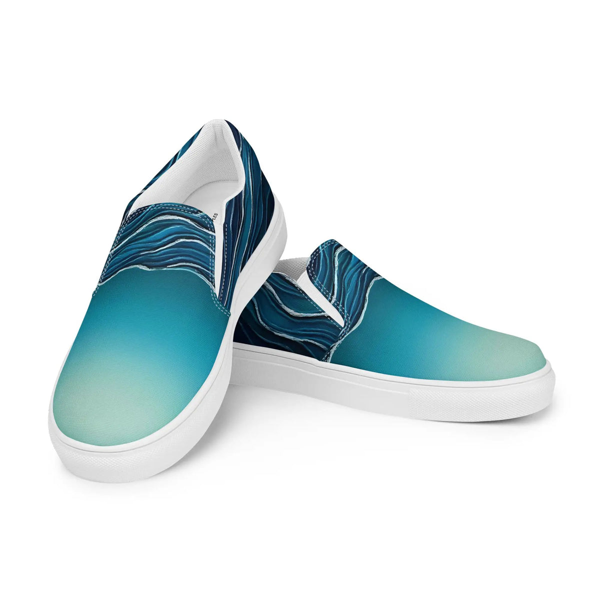 Women’s slip-on canvas shoes by Simples Market in teal-to-blue gradient.