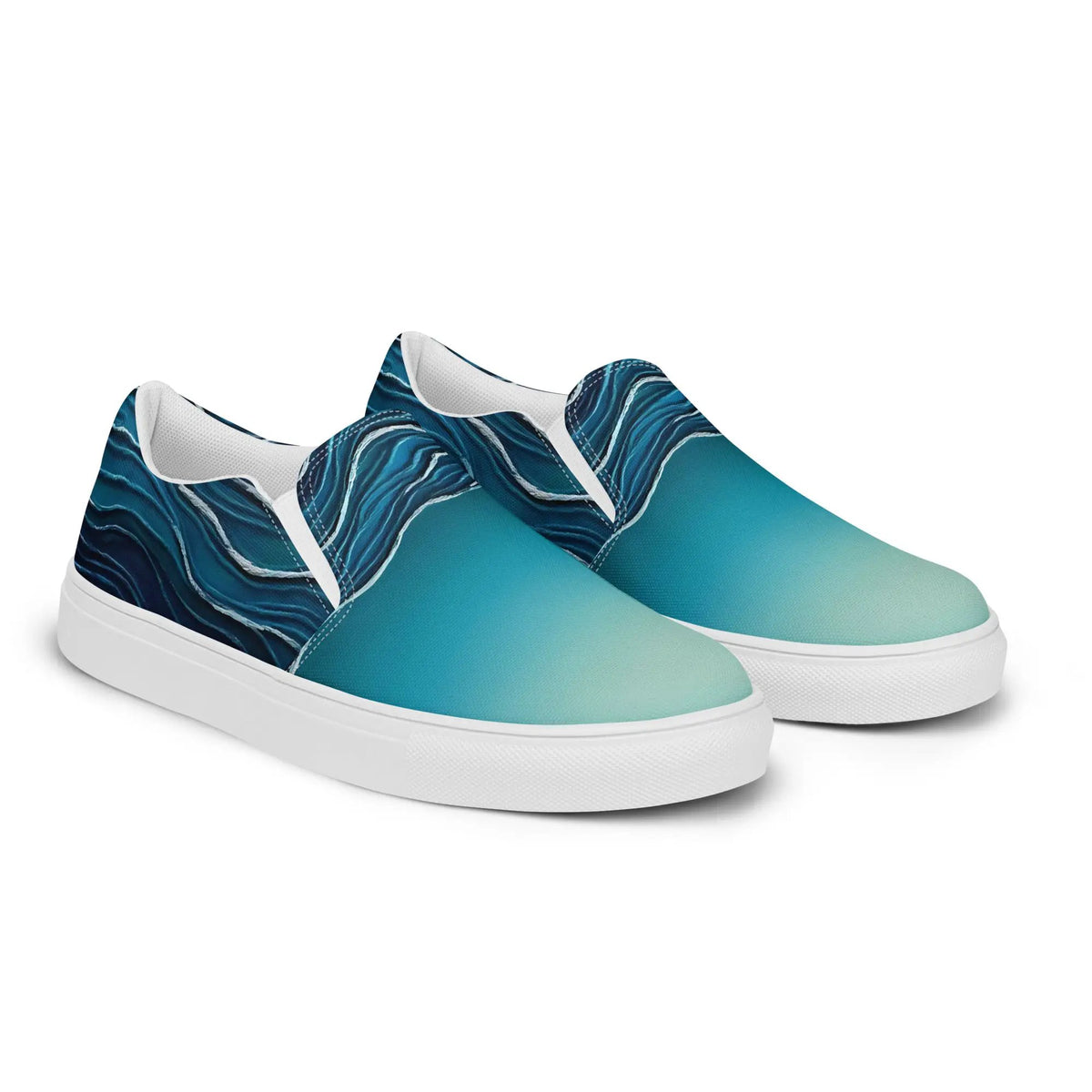Women's slip-on canvas shoes by Simples Market, blue gradient uppers with white sole, pair