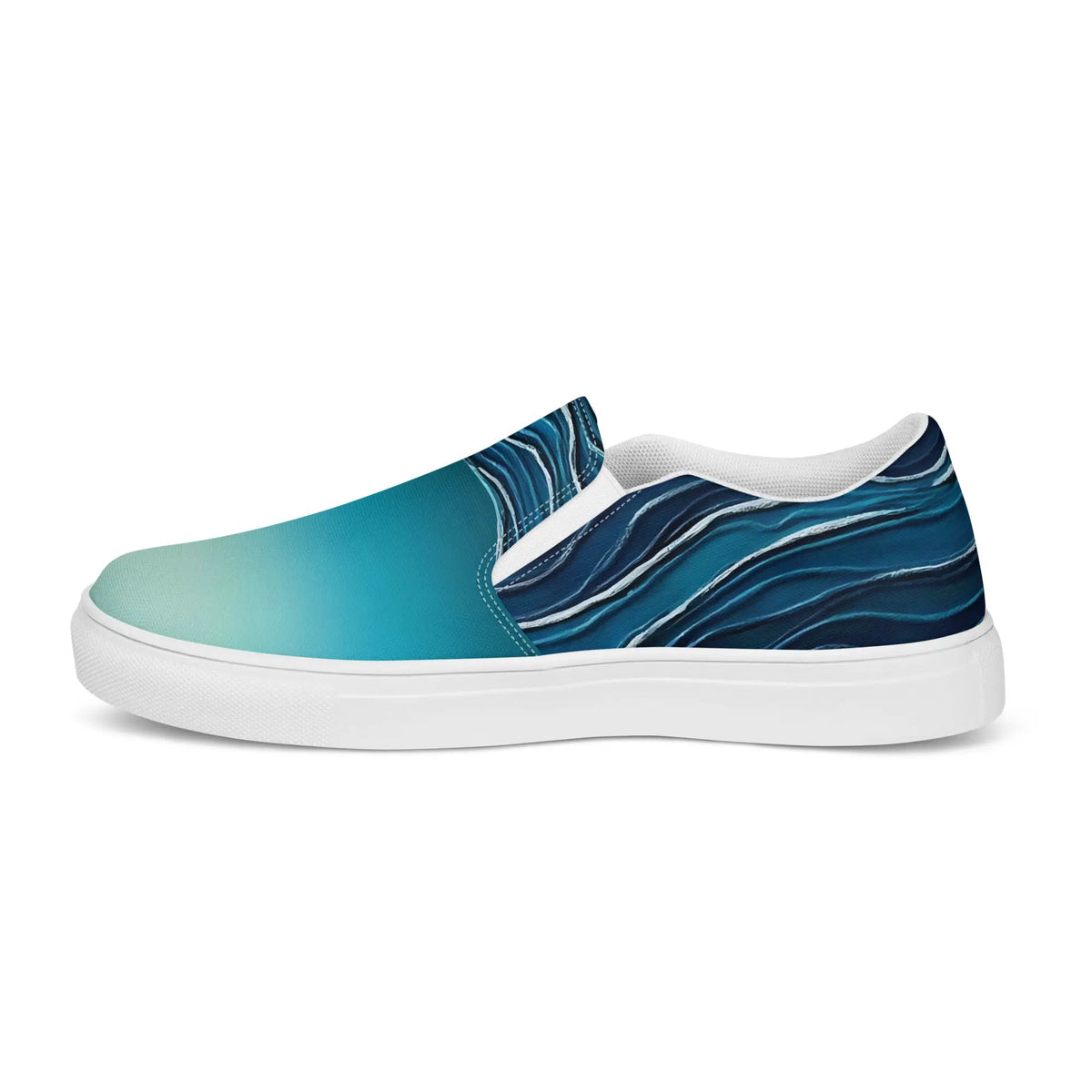 Women’s slip-on canvas shoe by Simples Market with teal-to-navy gradient upper and white sole.